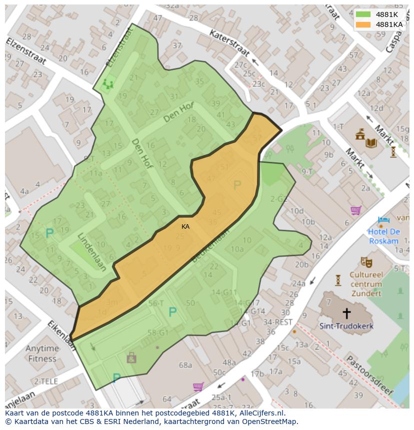 Afbeelding van het postcodegebied 4881 KA op de kaart.