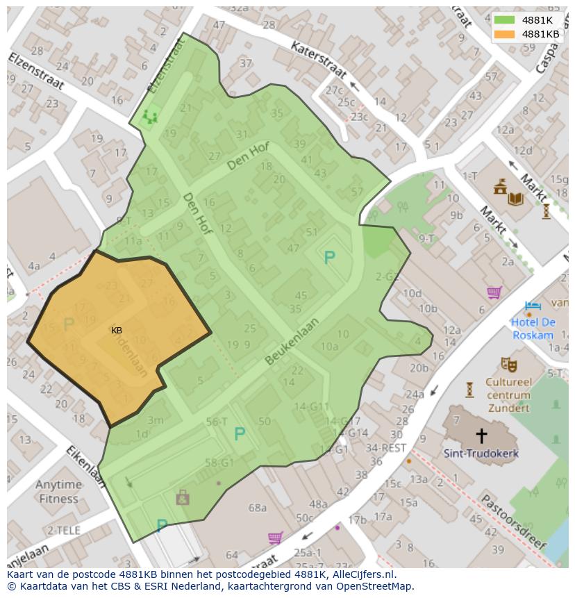 Afbeelding van het postcodegebied 4881 KB op de kaart.