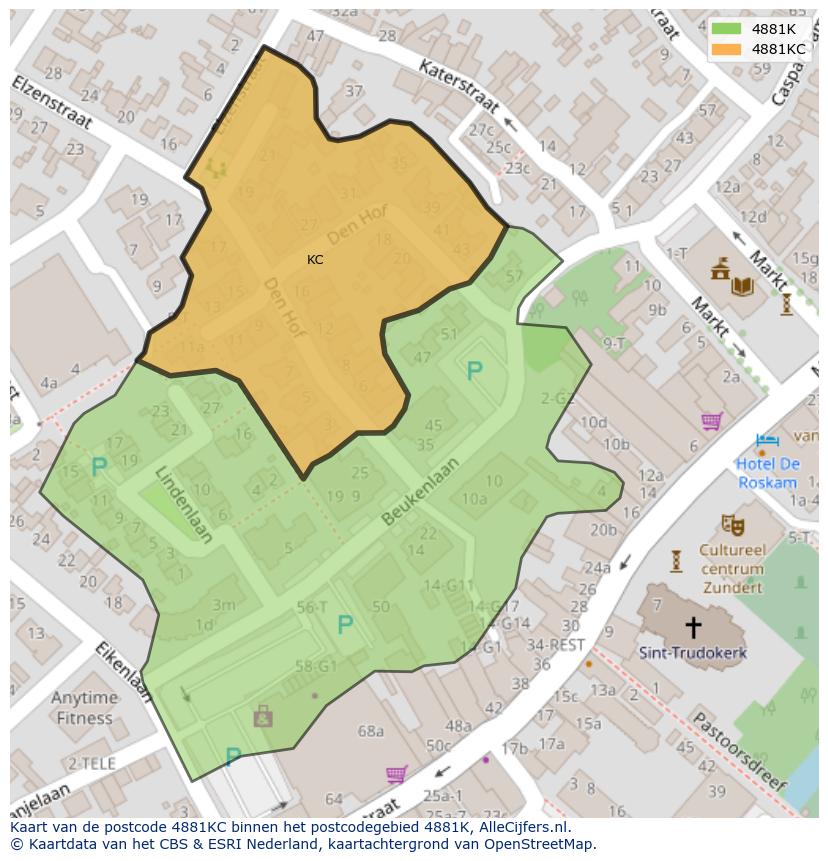 Afbeelding van het postcodegebied 4881 KC op de kaart.
