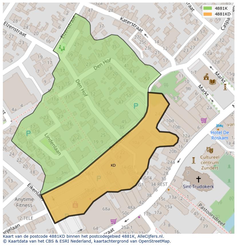 Afbeelding van het postcodegebied 4881 KD op de kaart.