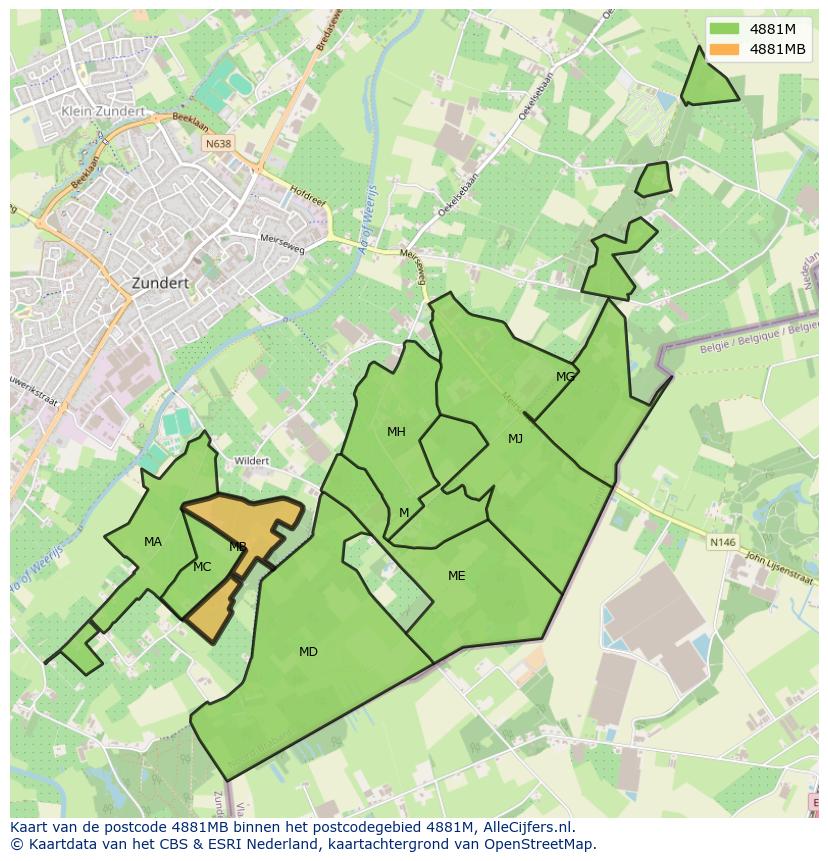 Afbeelding van het postcodegebied 4881 MB op de kaart.