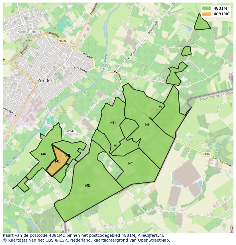 Afbeelding van het postcodegebied 4881 MC op de kaart.
