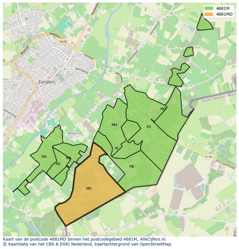 Afbeelding van het postcodegebied 4881 MD op de kaart.