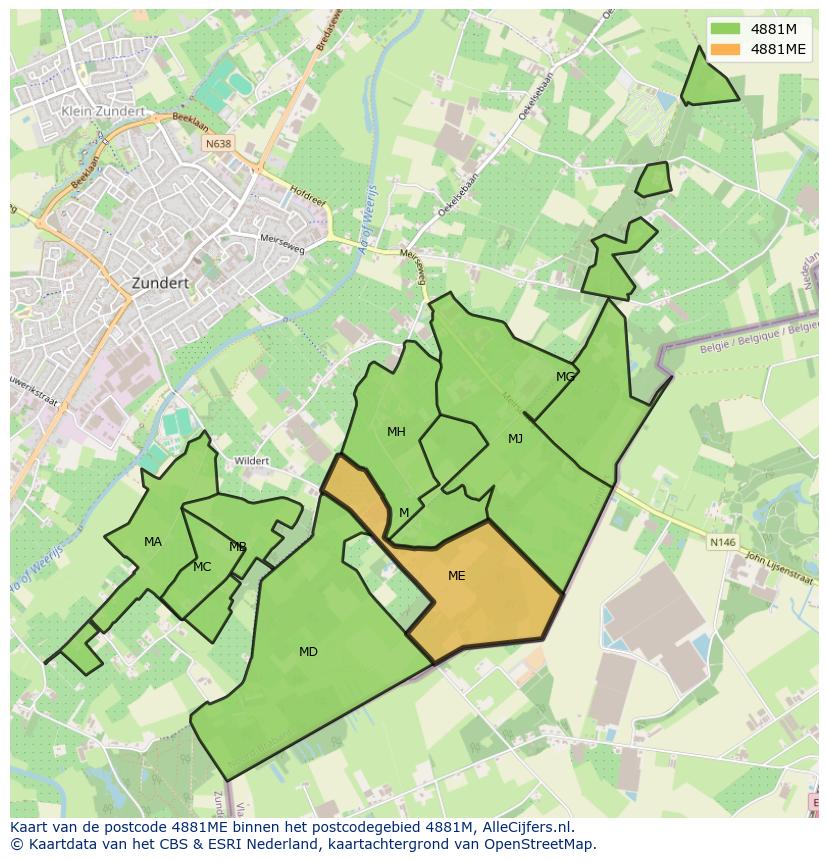 Afbeelding van het postcodegebied 4881 ME op de kaart.