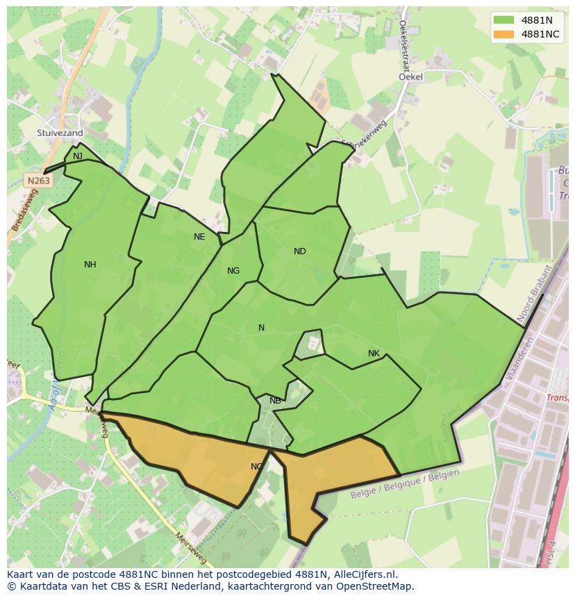 Afbeelding van het postcodegebied 4881 NC op de kaart.