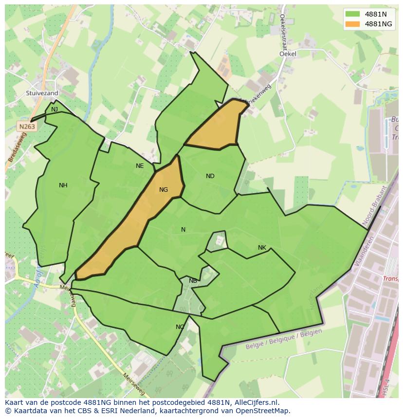 Afbeelding van het postcodegebied 4881 NG op de kaart.