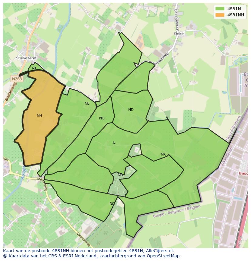 Afbeelding van het postcodegebied 4881 NH op de kaart.