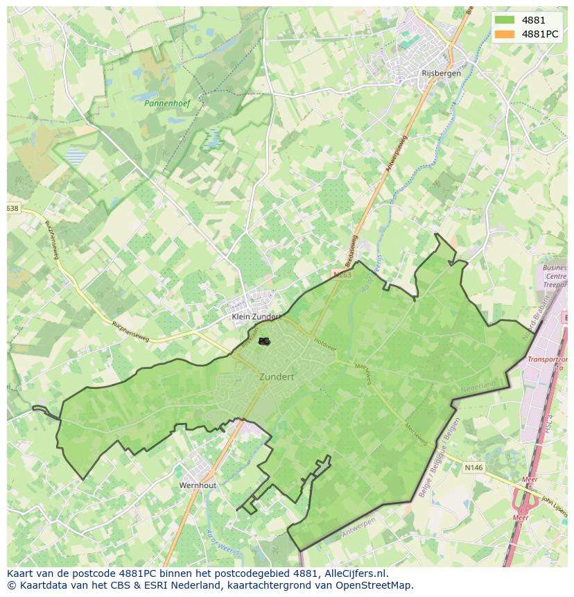 Afbeelding van het postcodegebied 4881 PC op de kaart.