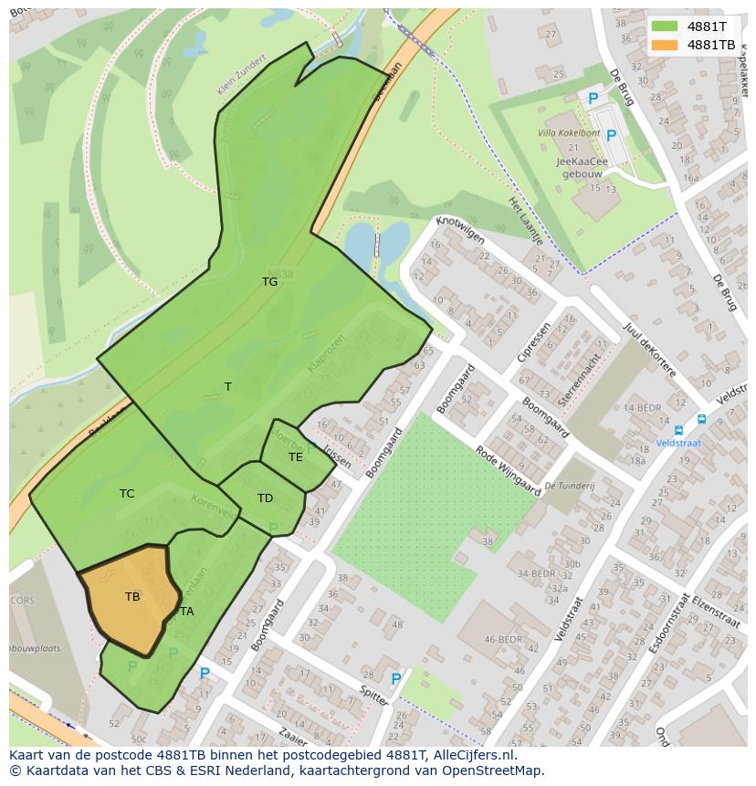 Afbeelding van het postcodegebied 4881 TB op de kaart.