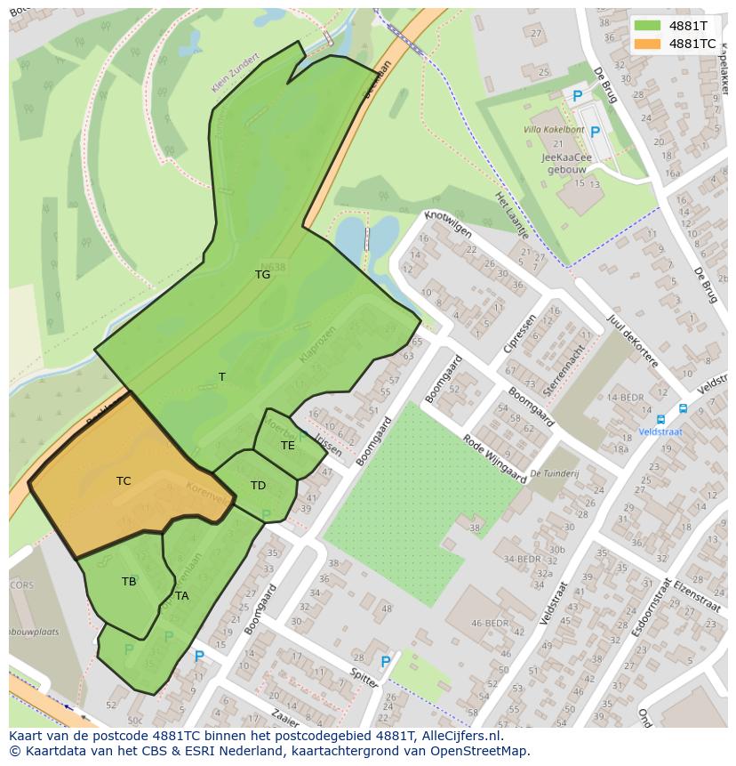 Afbeelding van het postcodegebied 4881 TC op de kaart.