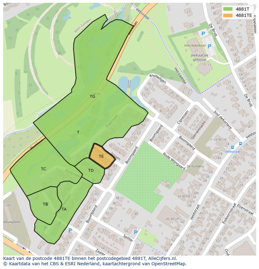 Afbeelding van het postcodegebied 4881 TE op de kaart.