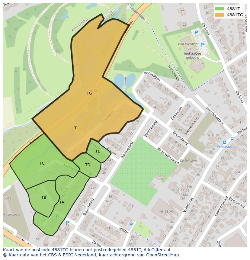 Afbeelding van het postcodegebied 4881 TG op de kaart.