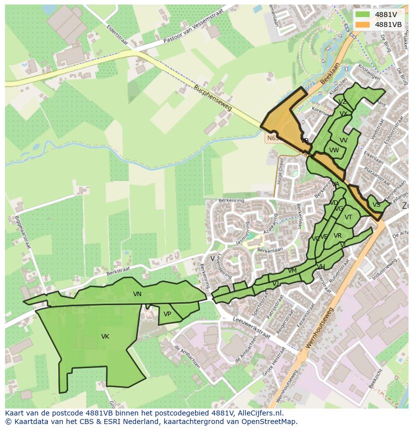 Afbeelding van het postcodegebied 4881 VB op de kaart.