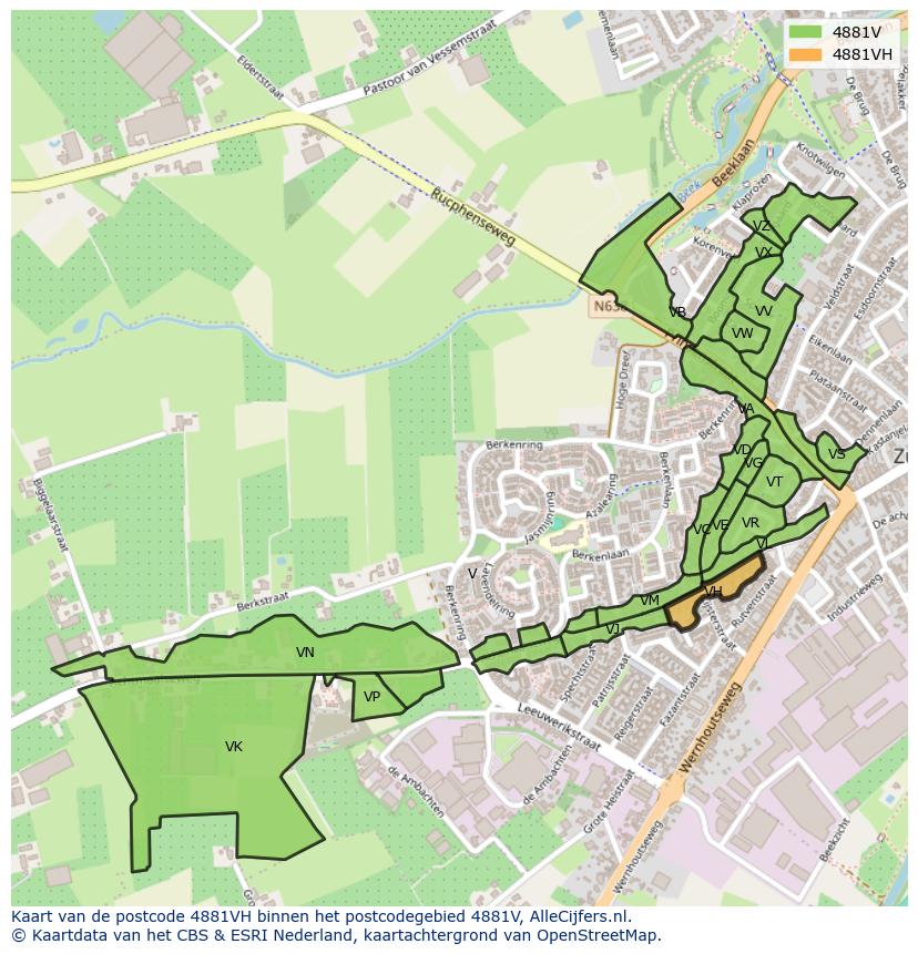 Afbeelding van het postcodegebied 4881 VH op de kaart.