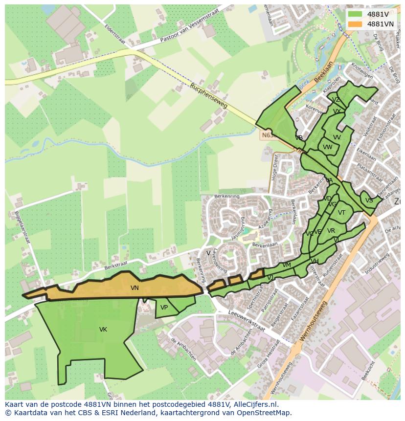 Afbeelding van het postcodegebied 4881 VN op de kaart.