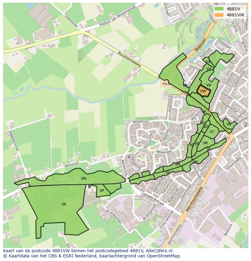Afbeelding van het postcodegebied 4881 VW op de kaart.