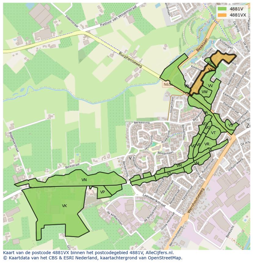 Afbeelding van het postcodegebied 4881 VX op de kaart.