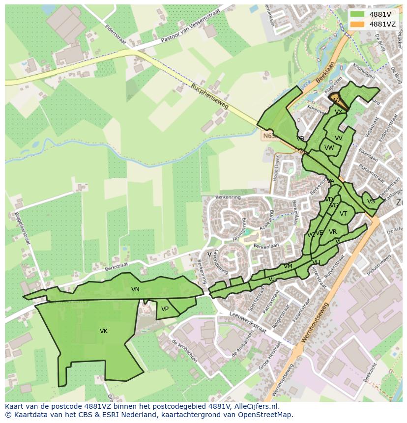 Afbeelding van het postcodegebied 4881 VZ op de kaart.