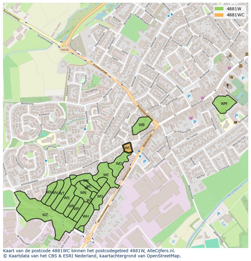 Afbeelding van het postcodegebied 4881 WC op de kaart.