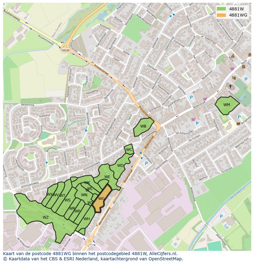 Afbeelding van het postcodegebied 4881 WG op de kaart.