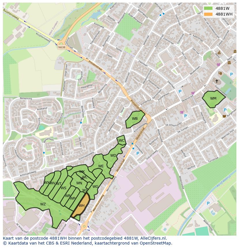 Afbeelding van het postcodegebied 4881 WH op de kaart.