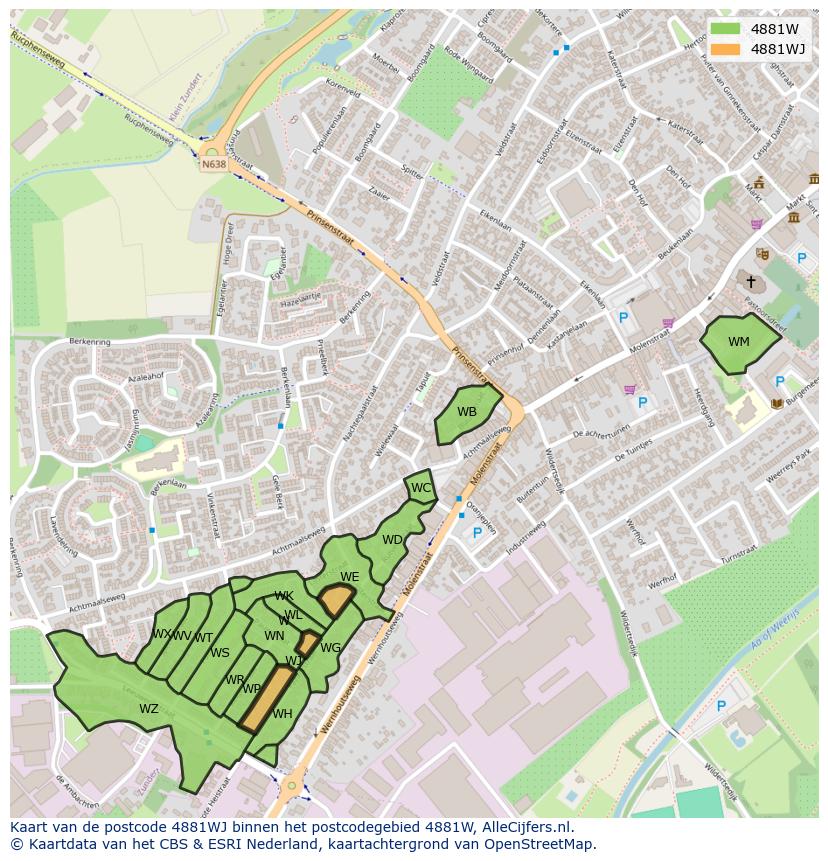 Afbeelding van het postcodegebied 4881 WJ op de kaart.