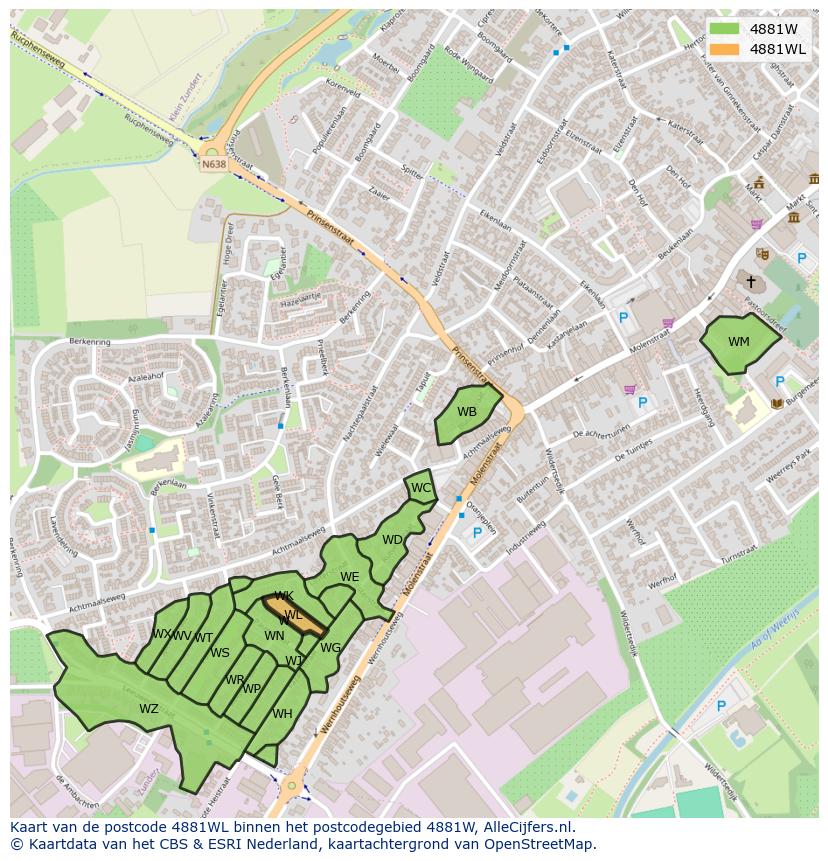 Afbeelding van het postcodegebied 4881 WL op de kaart.