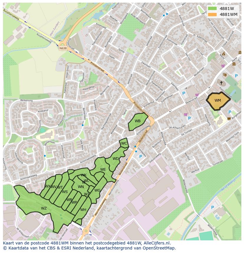 Afbeelding van het postcodegebied 4881 WM op de kaart.