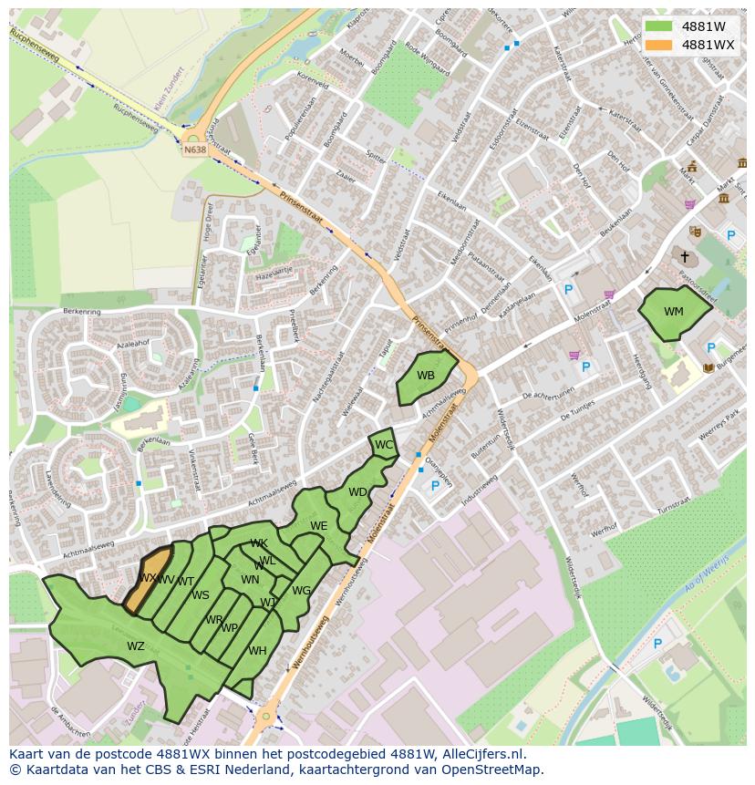 Afbeelding van het postcodegebied 4881 WX op de kaart.