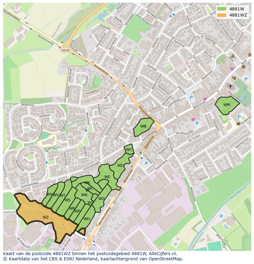 Afbeelding van het postcodegebied 4881 WZ op de kaart.