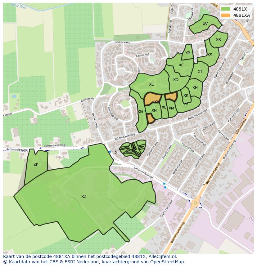 Afbeelding van het postcodegebied 4881 XA op de kaart.