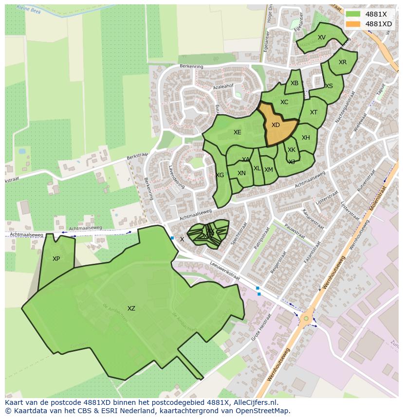 Afbeelding van het postcodegebied 4881 XD op de kaart.