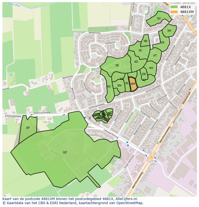 Afbeelding van het postcodegebied 4881 XM op de kaart.