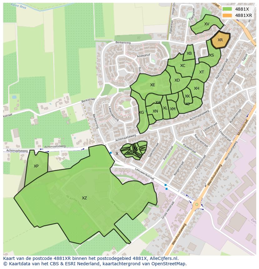Afbeelding van het postcodegebied 4881 XR op de kaart.