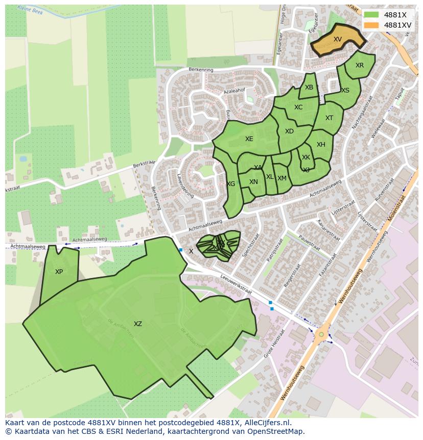 Afbeelding van het postcodegebied 4881 XV op de kaart.