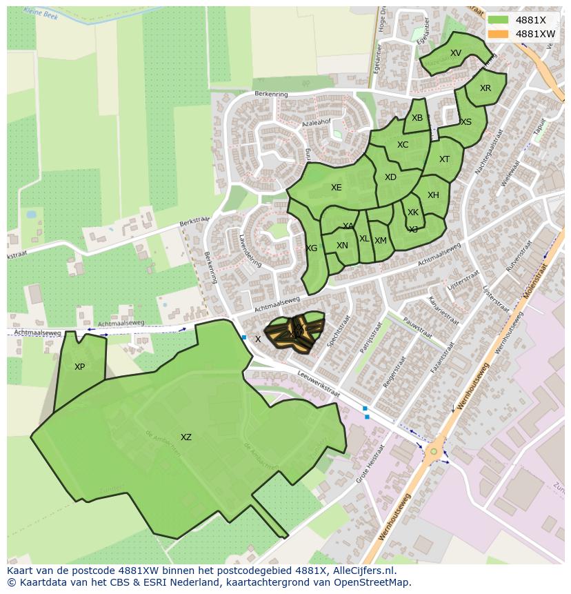 Afbeelding van het postcodegebied 4881 XW op de kaart.