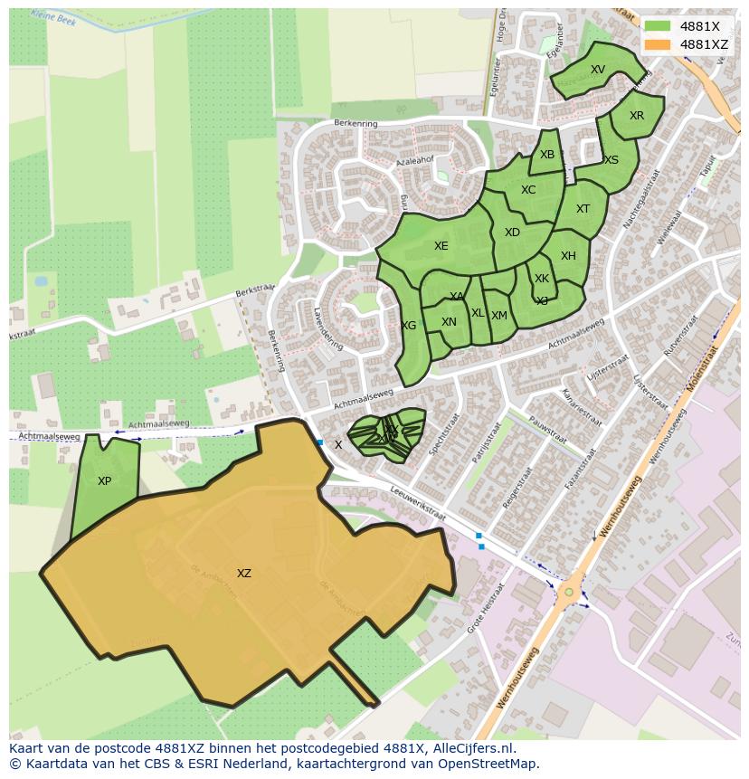 Afbeelding van het postcodegebied 4881 XZ op de kaart.