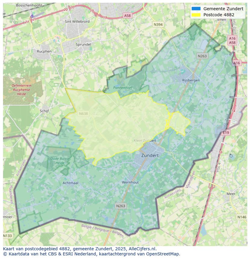 Afbeelding van het postcodegebied 4882 op de kaart.