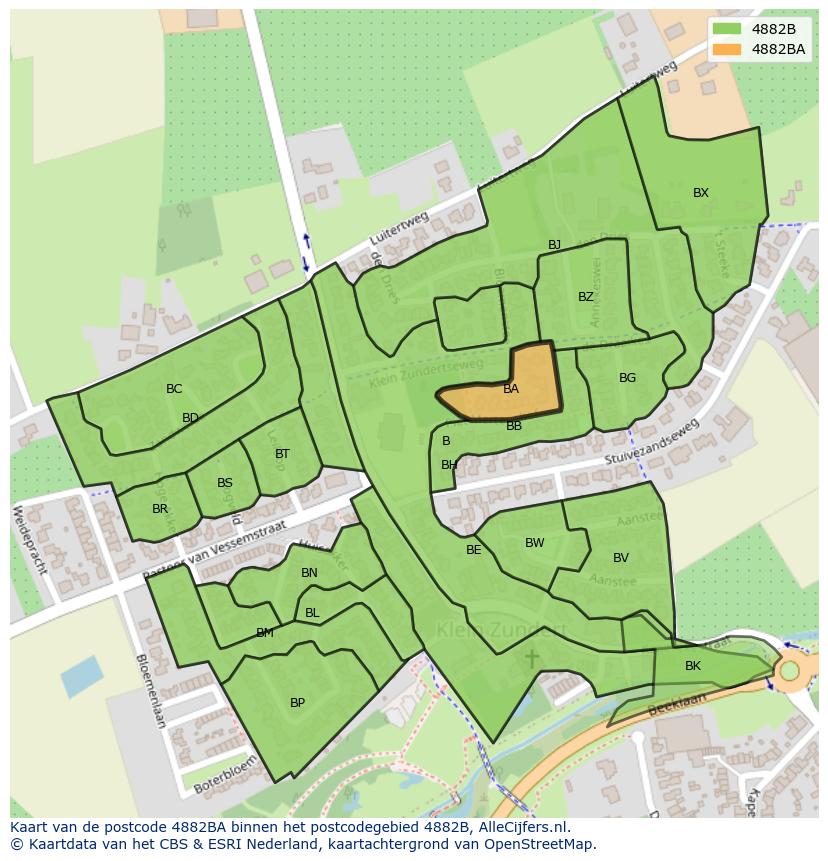 Afbeelding van het postcodegebied 4882 BA op de kaart.