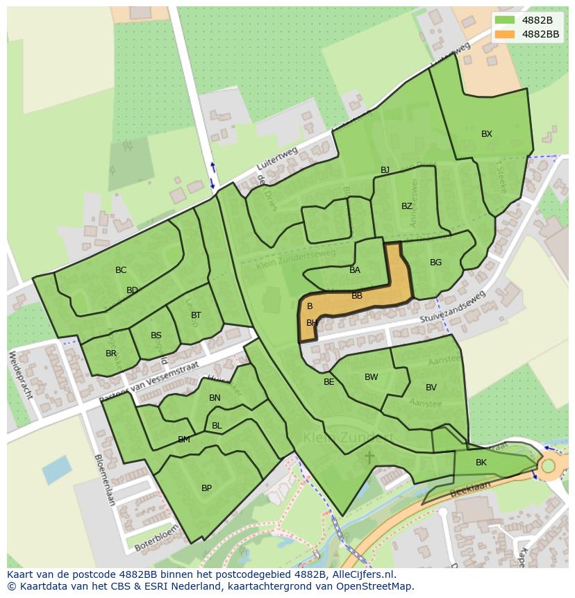 Afbeelding van het postcodegebied 4882 BB op de kaart.