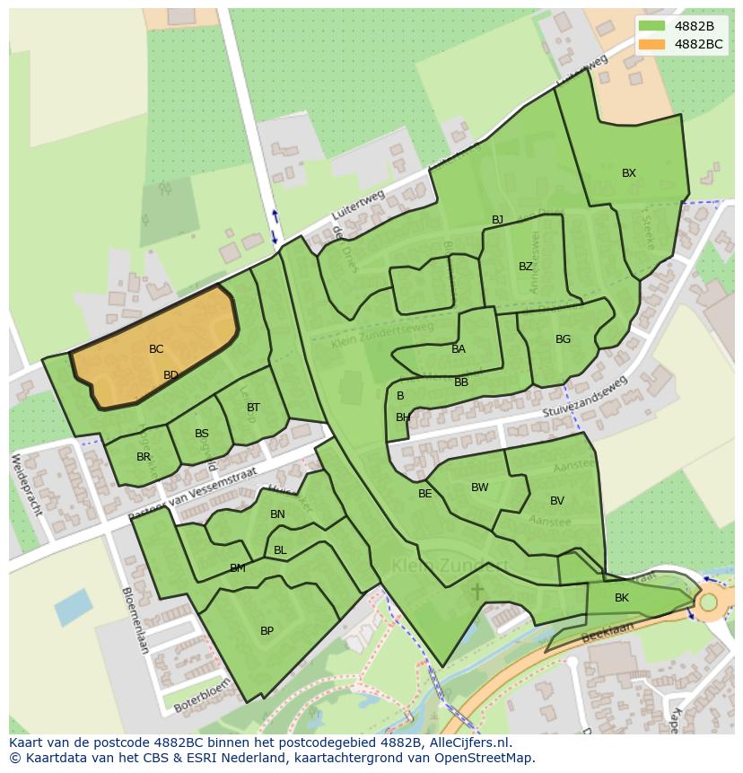 Afbeelding van het postcodegebied 4882 BC op de kaart.