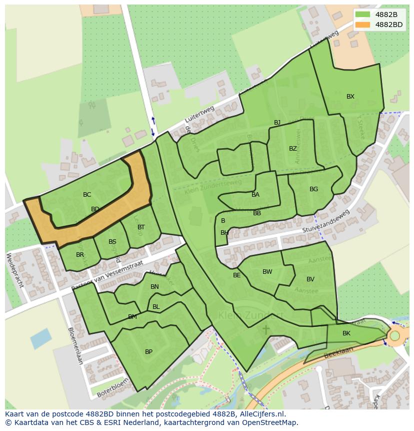 Afbeelding van het postcodegebied 4882 BD op de kaart.