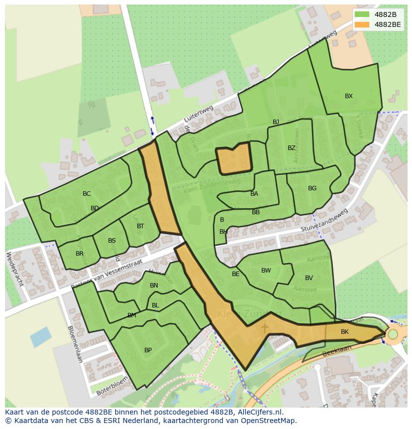 Afbeelding van het postcodegebied 4882 BE op de kaart.