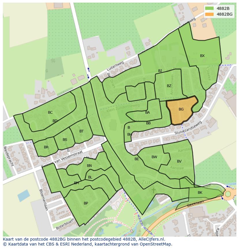 Afbeelding van het postcodegebied 4882 BG op de kaart.