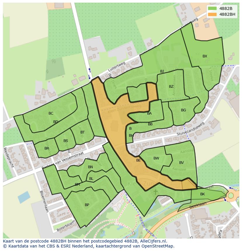 Afbeelding van het postcodegebied 4882 BH op de kaart.