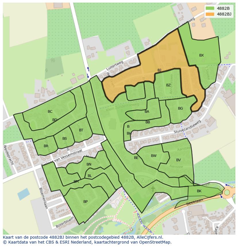 Afbeelding van het postcodegebied 4882 BJ op de kaart.