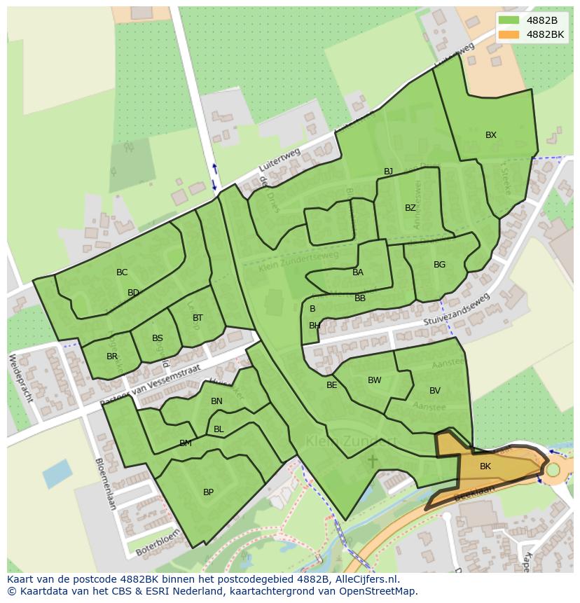 Afbeelding van het postcodegebied 4882 BK op de kaart.