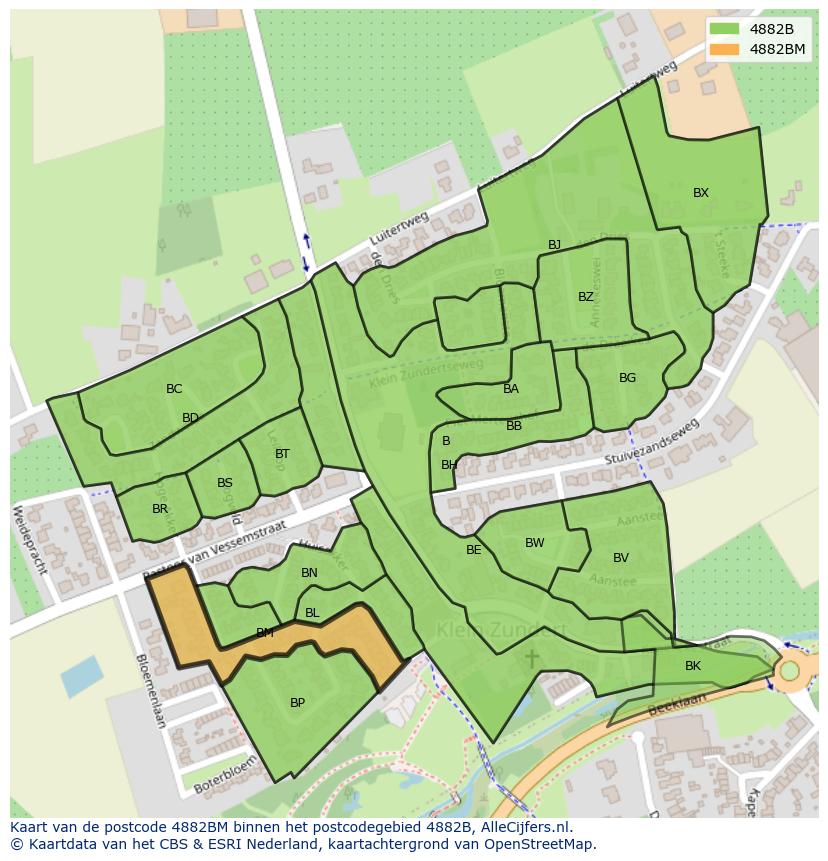 Afbeelding van het postcodegebied 4882 BM op de kaart.