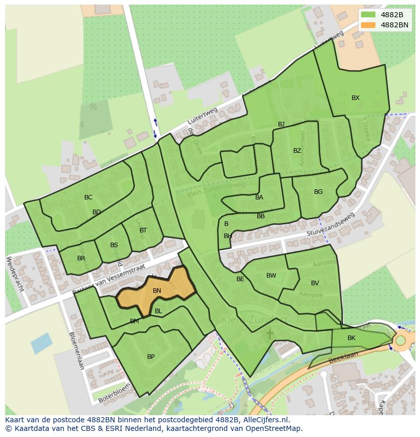 Afbeelding van het postcodegebied 4882 BN op de kaart.