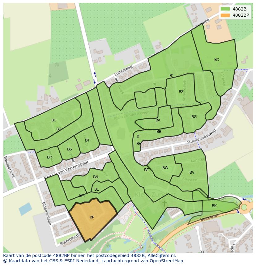 Afbeelding van het postcodegebied 4882 BP op de kaart.
